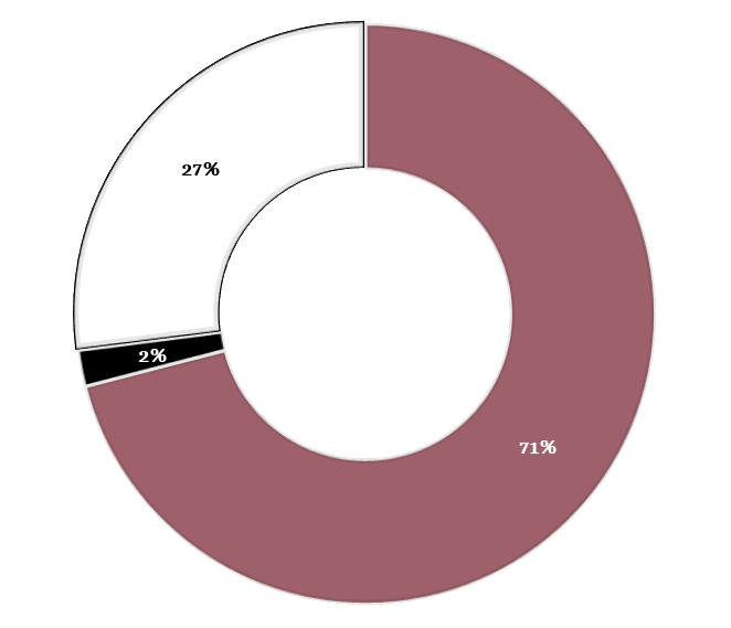 71% Fonts de finançament públic, 2% Fonts de finançament privat i 27% Fonts de finançament pròpies
